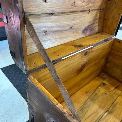 ANTIQUE WOODEN TRUNK WITH IRON ACCENTS