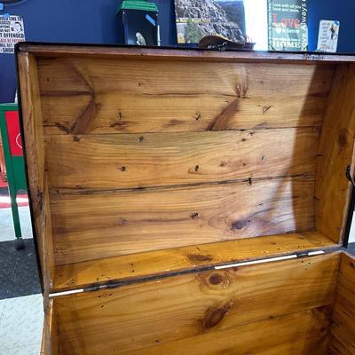 ANTIQUE WOODEN TRUNK WITH IRON ACCENTS