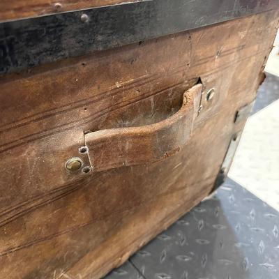 ANTIQUE WOODEN TRUNK WITH IRON ACCENTS
