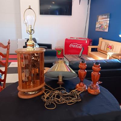 VINTAGE LAMPS AND HANGING LIGHT WITH CHAIN