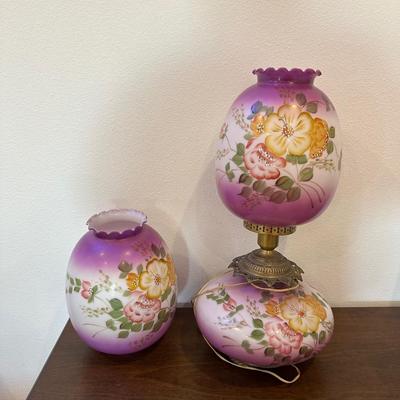 HAND PAINTED PARLOR LAMP WITH EXTRA GLOBE