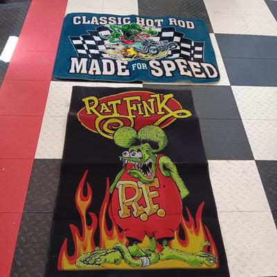 CLASSIC HOT ROD AND RAT FINK THROW RUGS