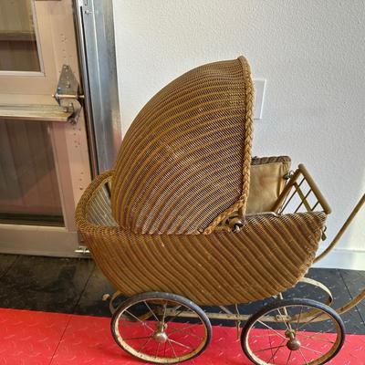 ANTIQUE WICKER DOLL CARRIAGE