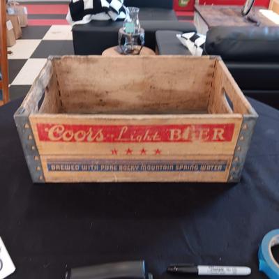 COORS BEER WOODEN CRATE WITH TIN REINFORCEMENT