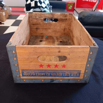 COORS BEER WOODEN CRATE WITH TIN REINFORCEMENT