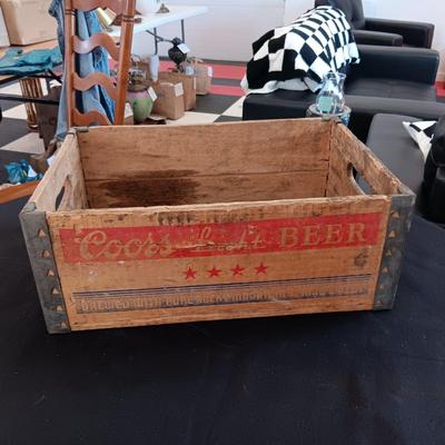 COORS BEER WOODEN CRATE WITH TIN REINFORCEMENT