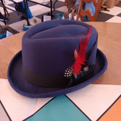 RETRO MATERIAL TABLE RUNNERS, 2 NEW KLEENEX BOXES, IRON WALL HOOK AND A FELT FEDORA