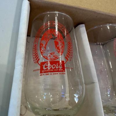 COOL VINTAGE GERMAN ASHTRAY, COORS STEMMED BEER GLASSES AND LED MAN CAVE NEON TYPE SIGN