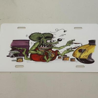 COPPER OIL CAN AND RAT FINK PATCH AND CAR PLATE