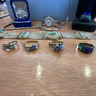 GIANI BERNINI CLUTCH AND SILVER AND BLUE TONE JEWELRY