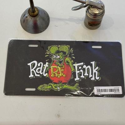 RAT FINK LICENSE PLATE AND OIL CANS