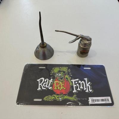 RAT FINK LICENSE PLATE AND OIL CANS