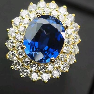 Classically Vivid Blue Sapphire 7.3Ct 925 Sterling Silver 24K Gold Vermeil Ring