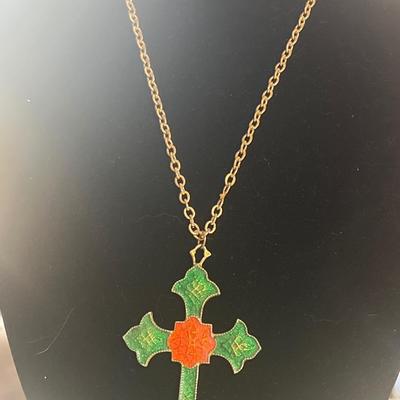Gold toned cross necklace