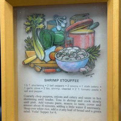 Framed New Orleans Recipe Art by Marlene, 1974