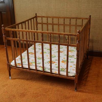 Vintage Wooden Folding Playpen