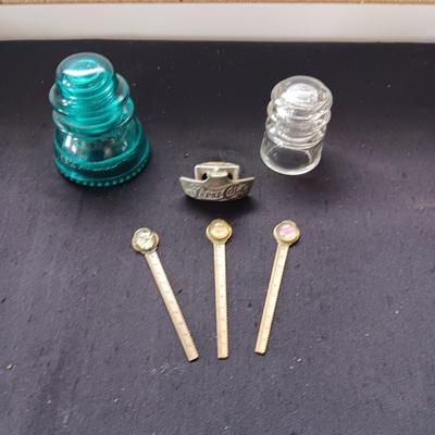 INSULATORS, PEPSI WALL MOUNT BOTTLE OPENER AND 3 LETTER OPENERS