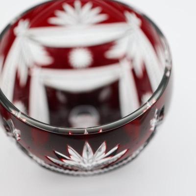 WATERFORD Red Cut to Clear Crystal Winter Wonderland Bowl