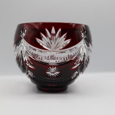 WATERFORD Red Cut to Clear Crystal Winter Wonderland Bowl