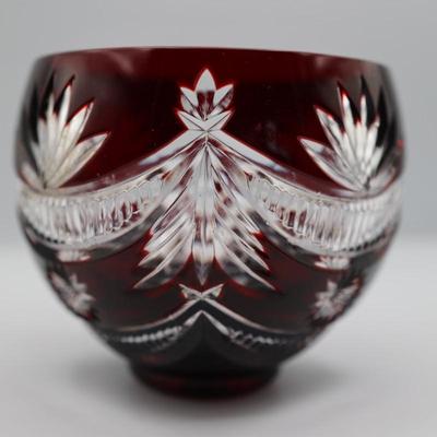 WATERFORD Red Cut to Clear Crystal Winter Wonderland Bowl