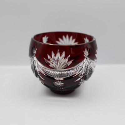 WATERFORD Red Cut to Clear Crystal Winter Wonderland Bowl