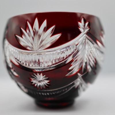 WATERFORD Red Cut to Clear Crystal Winter Wonderland Bowl