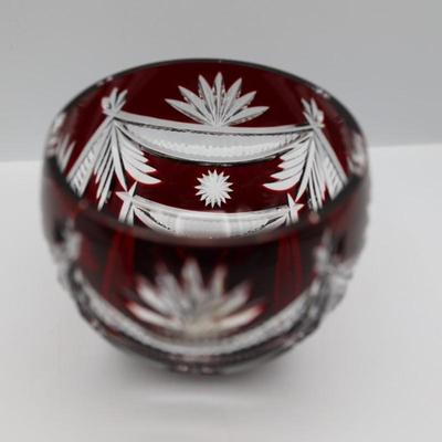 WATERFORD Red Cut to Clear Crystal Winter Wonderland Bowl
