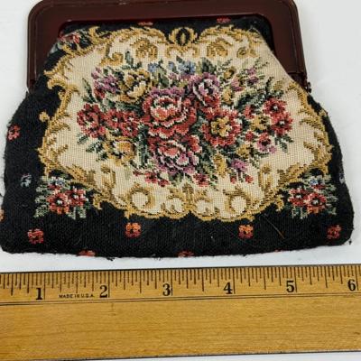 Vintage Tapestry Coin Bag with Tortoise Shell Clasp