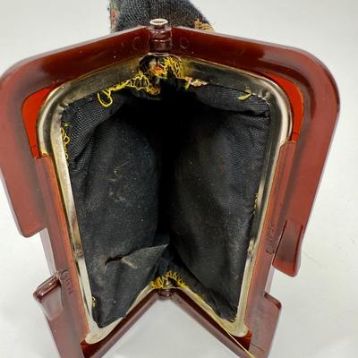 Vintage Tapestry Coin Bag with Tortoise Shell Clasp