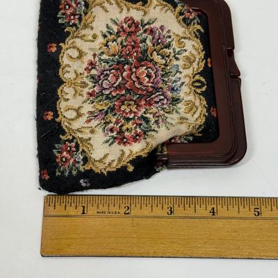Vintage Tapestry Coin Bag with Tortoise Shell Clasp
