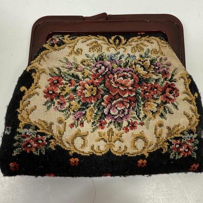 Vintage Tapestry Coin Bag with Tortoise Shell Clasp