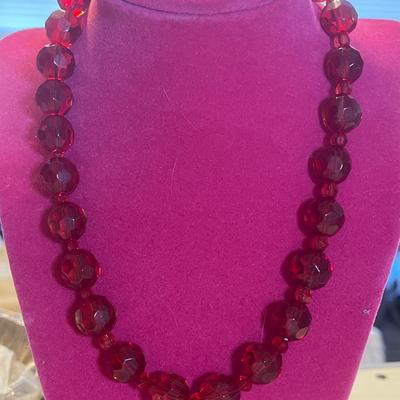 Big red beaded necklace