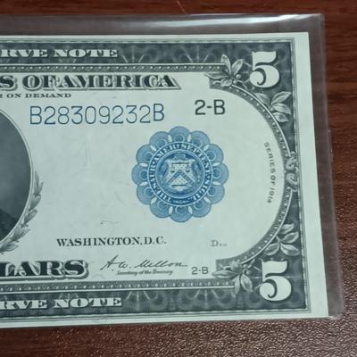 SERIES OF 1914 $5 BLUE SEAL FEDERAL RESERVE NOTE