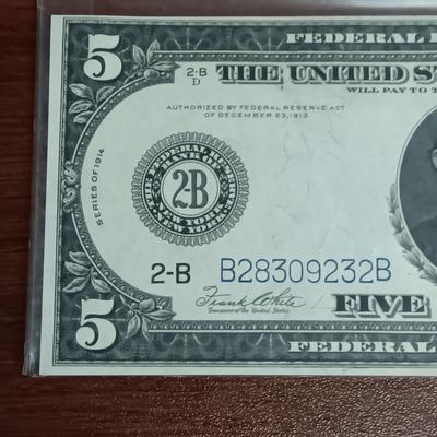 SERIES OF 1914 $5 BLUE SEAL FEDERAL RESERVE NOTE