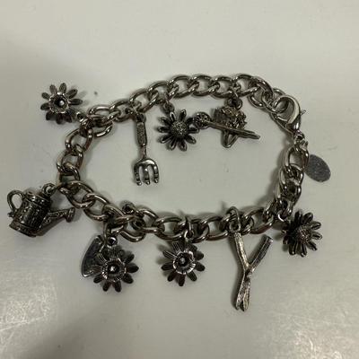 Vintage Cookie Lee Gardening themed Silver-tone Charm Bracelet