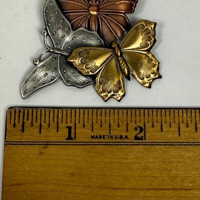 Vintage Triple Butterfly mixed metal colored Brooch or Pin