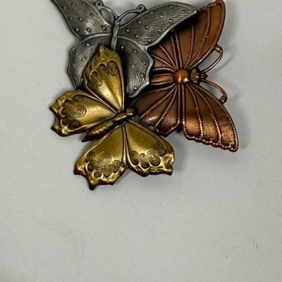 Vintage Triple Butterfly mixed metal colored Brooch or Pin
