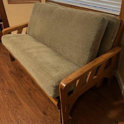 Oak Futon With Green Pads