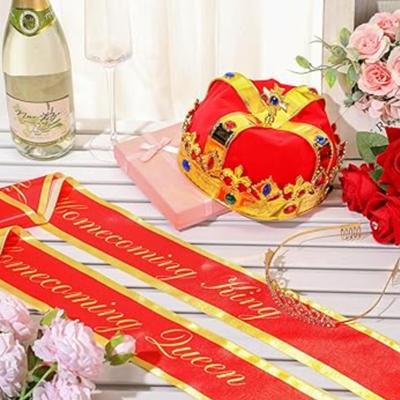 Homecoming King & Queen Party Supplies Prom Homecoming King & Queen Sashes, Crown, Hat & Rhinestone Tiara - Red