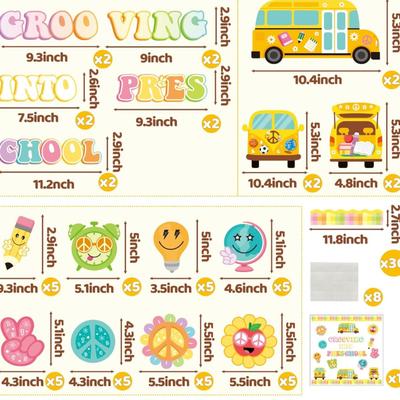 Retro Grooving into Preschool Bulletin Board Decorations - 86Pcs Groovy Hippie Boho School Bus Cutouts Trim Borders for Back to School...