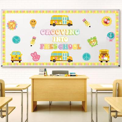 Retro Grooving into Preschool Bulletin Board Decorations - 86Pcs Groovy Hippie Boho School Bus Cutouts Trim Borders for Back to School...