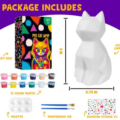DIY Paint Your Own Cat Lamp Craft Kit, DIY 3D Warm Light Cat Lamp, Arts and Crafts for Kids Ages 8-12, Birthday Gifts Painting Gifts for...