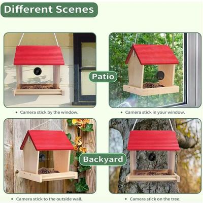 Large Handmade Bird Feeder with Wireless 1080P Camera, HD AI WiFi Camera, Window Handmade Wooden House for Outside