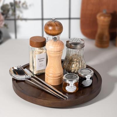 Wood Lazy Susan Organizer Kitchen Turntable for Cabinet Farmhouse Bathroom Decor Round Decorative Tray for Vanity, Counter, Sink, Coffee...