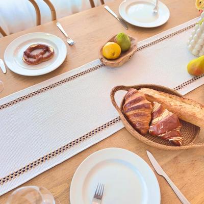 Boho Table Runner 12" x 60" Braided & Striped Dining Room Table Runner Linen with Handmade Tassels, Durable & Washable...