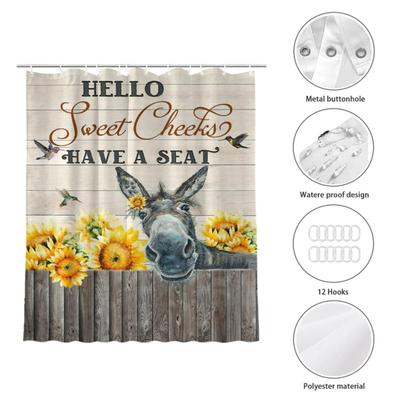 Donkey Shower Curtain Rustic Farmhouse Sunflower Donkey Shower Curtain Set with 12 Hooks Fabric Waterproof Farm Country Curtains Bathroom...