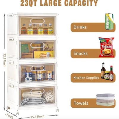 4 Tier Stackable Storage Bins, 23QT Storage Containers, Clear Storage Bins With Magnetic Doors, Large Collapsible Storage Box,...