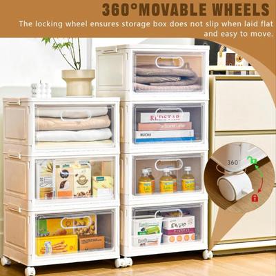 4 Tier Stackable Storage Bins, 23QT Storage Containers, Clear Storage Bins With Magnetic Doors, Large Collapsible Storage Box,...