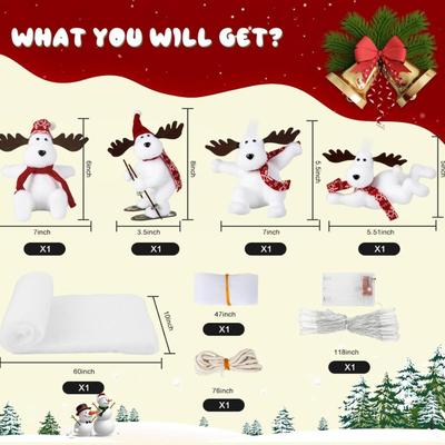 Reindeer Christmas Staircase Decorations Set Banister Christmas Decorations with 4PCS Skiing Reindeer & Artificial Snow & LED...