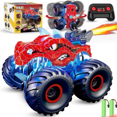 RC Dinosaur Car Toys for Boys, Remote Control Monster Truck for Boys 3-8 with Spray, Light & Sound